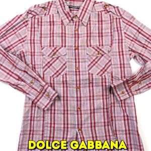 Dolce Gabbana Red Plaid Casual Button Down Shirt size: 16.5/ 42  Dolce & Gabbana